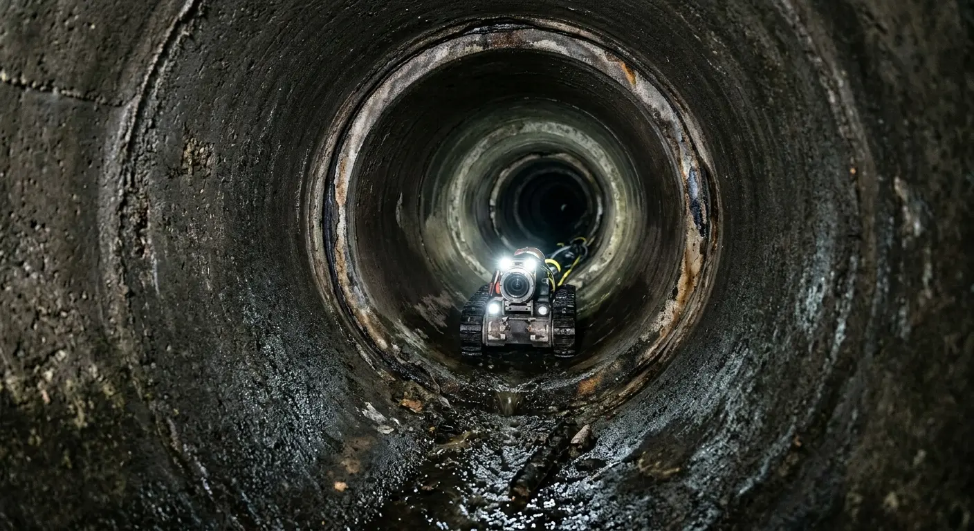 Robotic sewer camera inspecting pipe interior for Sewer Line Cleaning in North Arlington